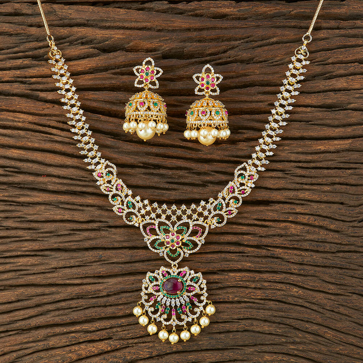 Cz South Indian Necklace With Gold Plating 421299