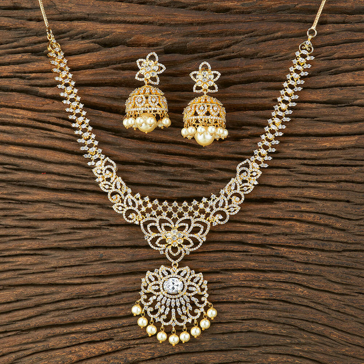 Cz South Indian Necklace With Gold Plating 421299