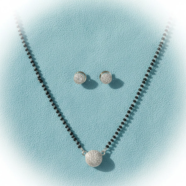 421337 American Diamond Delicate Mangalsutra With 2 Tone Rhodium Plating