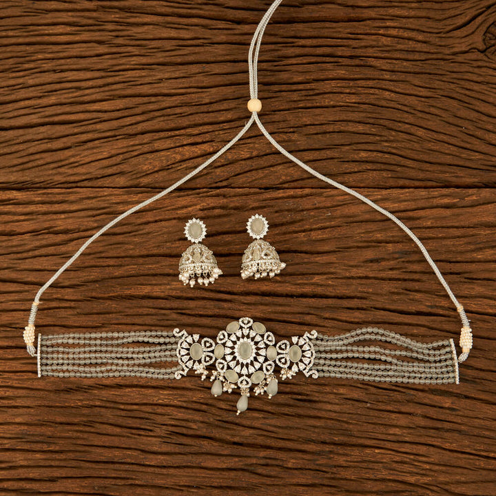 Cz Bandhai Necklace With Rhodium Plating 421514