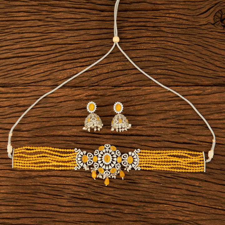 Cz Bandhai Necklace With Rhodium Plating 421514