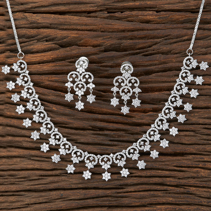 Cz Delicate Necklace With Rhodium Plating 421541