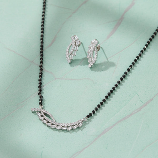 423055 Cubic Zirconia Tanmaniya Mangalsutra With Rhodium Plating