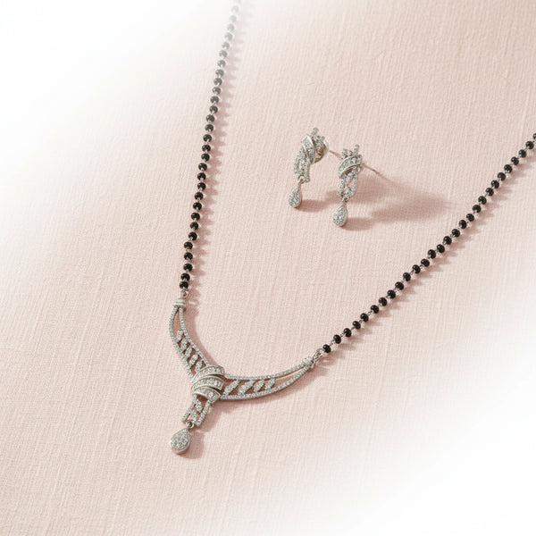 423179 American Diamond Tanmaniya Mangalsutra With Rhodium Plating