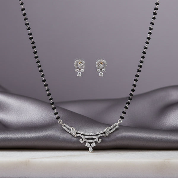 423231 American Diamond Tanmaniya Mangalsutra With Rhodium Plating