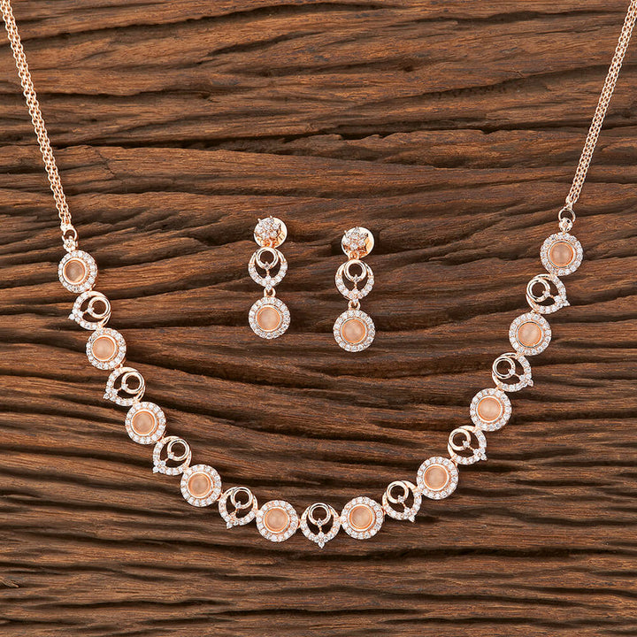 American Diamond Classic Necklace With Rose Gold Plating 423280