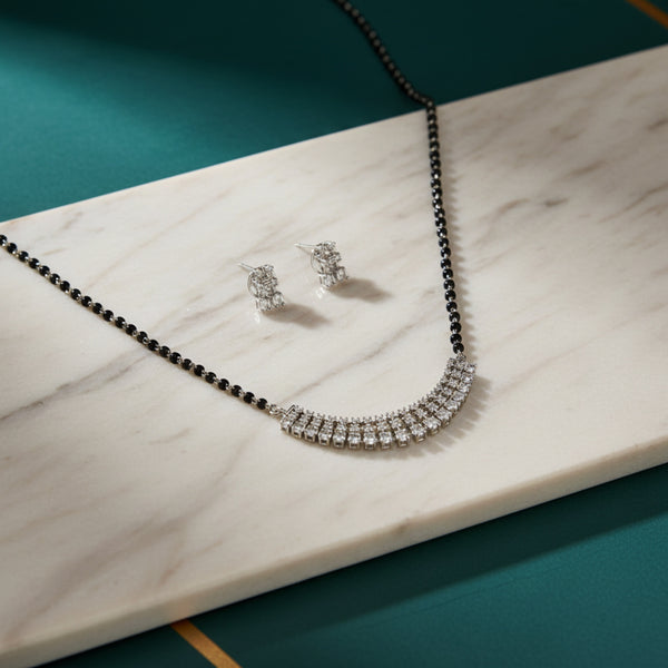 423696 Cubic Zirconia Delicate Mangalsutra With Rhodium Plating