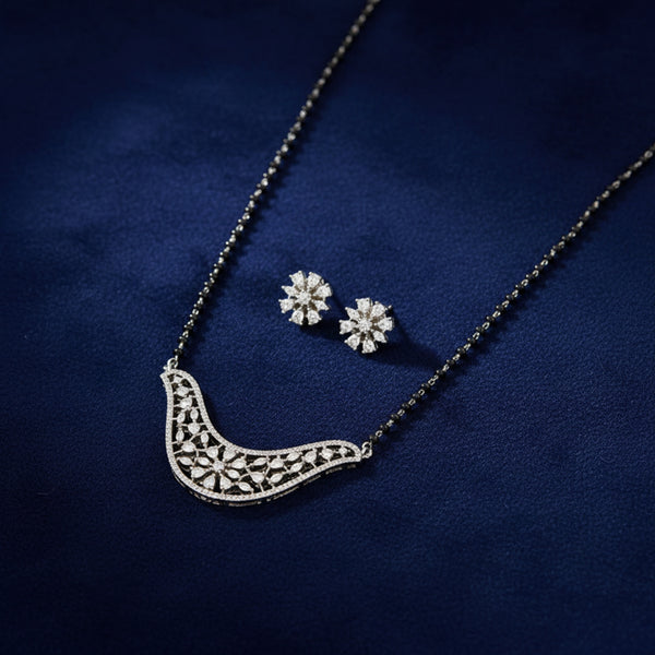 423757 Cz Tanmaniya Mangalsutra With Rhodium Plating