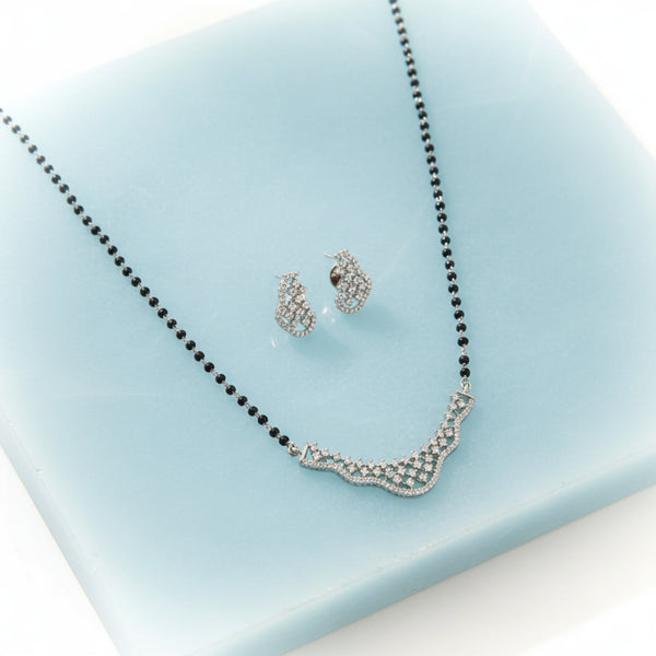 423761 Cz Tanmaniya Mangalsutra With Rhodium Plating