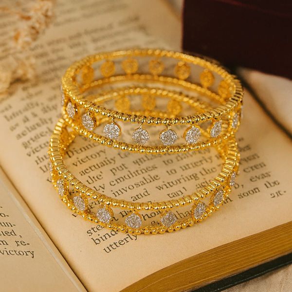 424676 Cubic Zirconia Classic Bangles With 2 Tone Plating