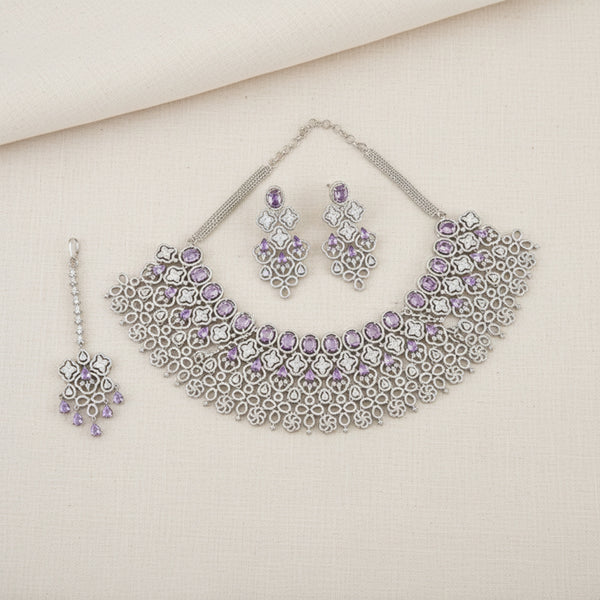 424886 Cz Classic Necklace With Rhodium Plating