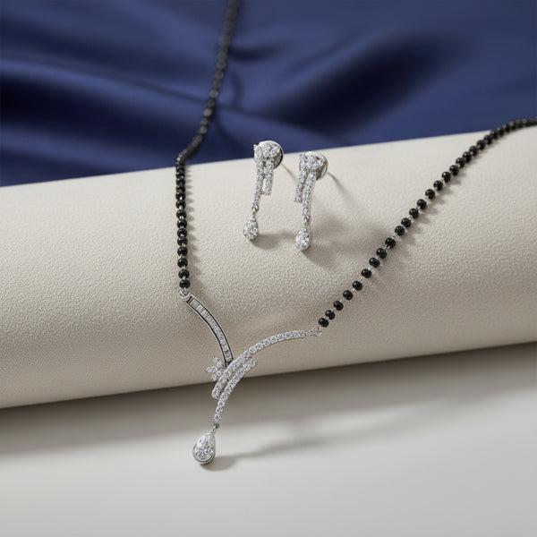 425346 Cubic Zirconia Tanmaniya Mangalsutra With Rhodium Plating