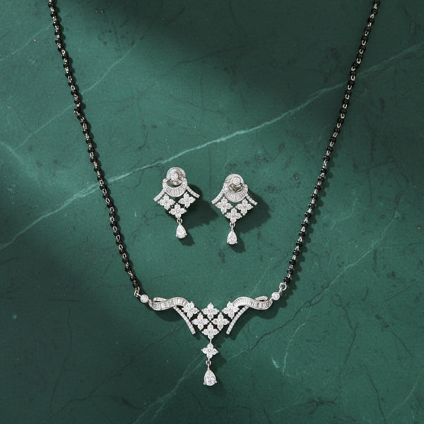 425636 Cubic Zirconia Tanmaniya Mangalsutra With Rhodium Plating