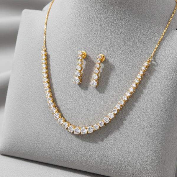 426025 Cubic Zirconia Solitaire Necklace With 2 Tone Plating