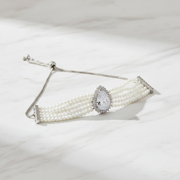 426077 American Diamond Adjustable Bracelet With Rhodium Plating