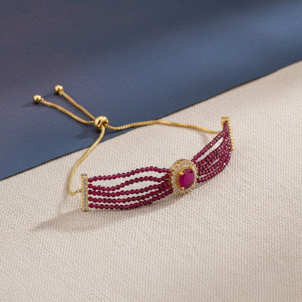 426078 Cubic Zirconia Adjustable Bracelet With Gold Plating