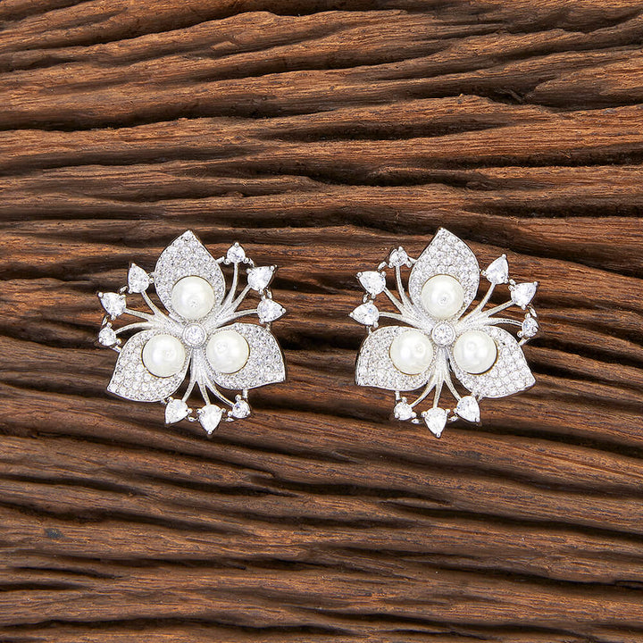 Cz Pearl Tops With Rhodium Plating 426099