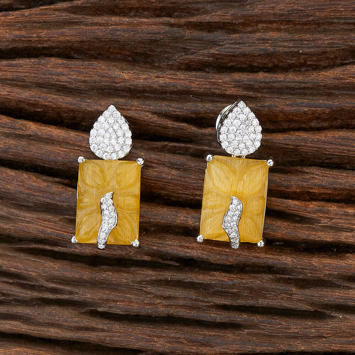 Cz Short Earring With Rhodium Plating 426236