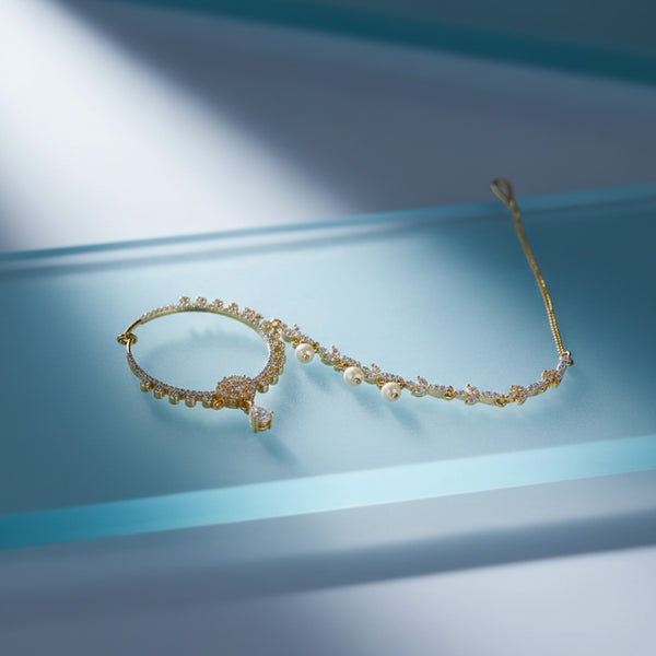 426503 Cubic Zirconia Moti Nose Ring With 2 Tone Plating