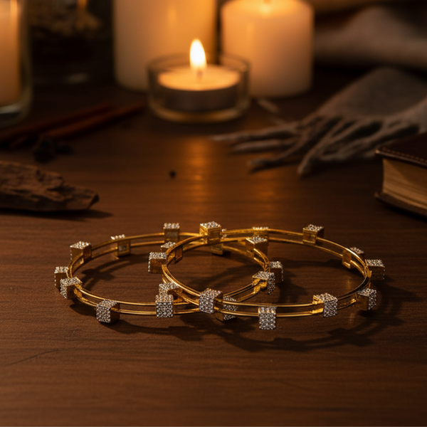 426523 Cubic Zirconia Classic Bangles With 2 Tone Plating