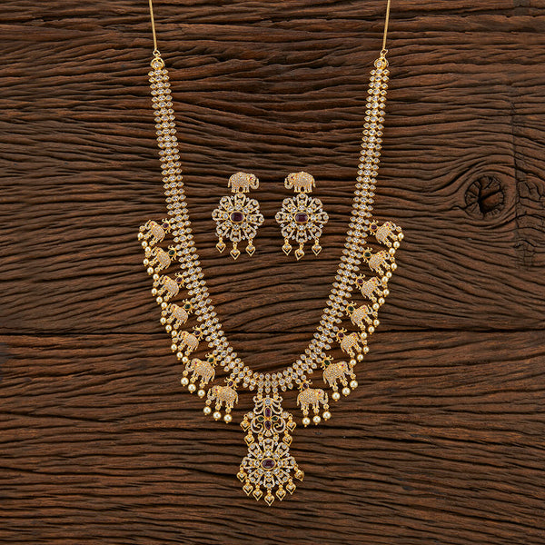 Cubic Zirconia South Indian Necklace With Gold Plating 427155