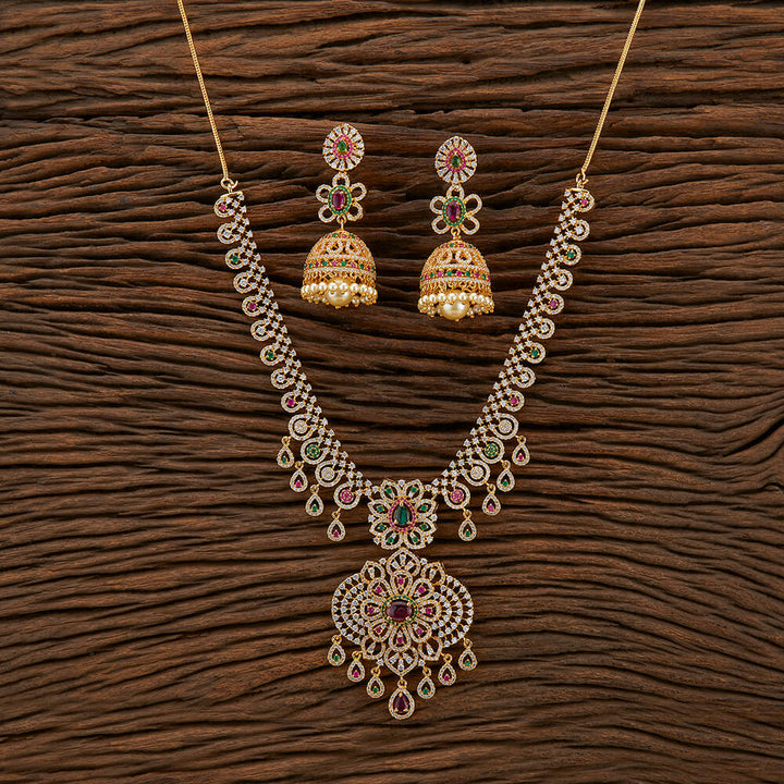 Cubic Zirconia South Indian Necklace With Gold Plating 427167