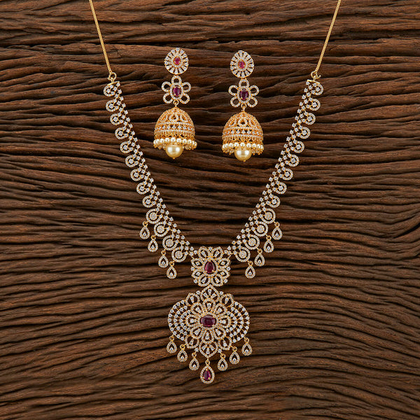 Cubic Zirconia South Indian Necklace With Gold Plating 427167