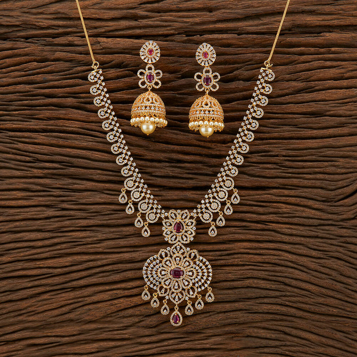 Cubic Zirconia South Indian Necklace With Gold Plating 427167