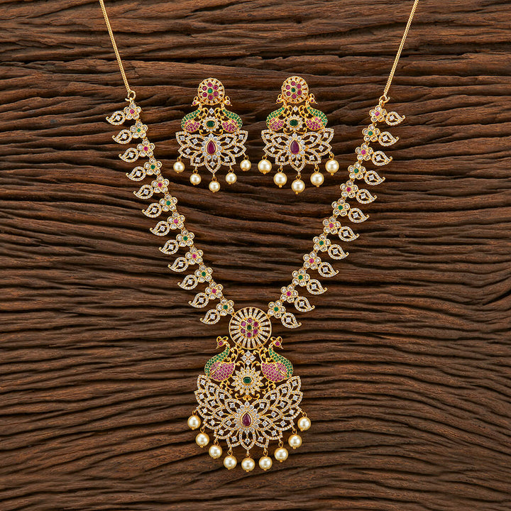 Cubic Zirconia South Indian Necklace With Gold Plating 427172