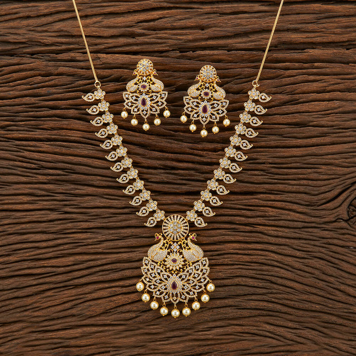 Cubic Zirconia South Indian Necklace With Gold Plating 427172