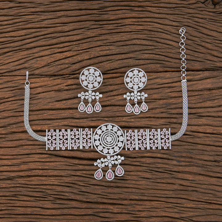 Cz Choker Necklace With Rhodium Plating 427369