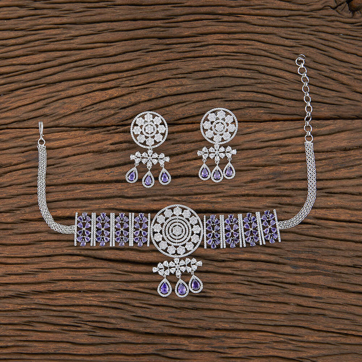 Cz Choker Necklace With Rhodium Plating 427369