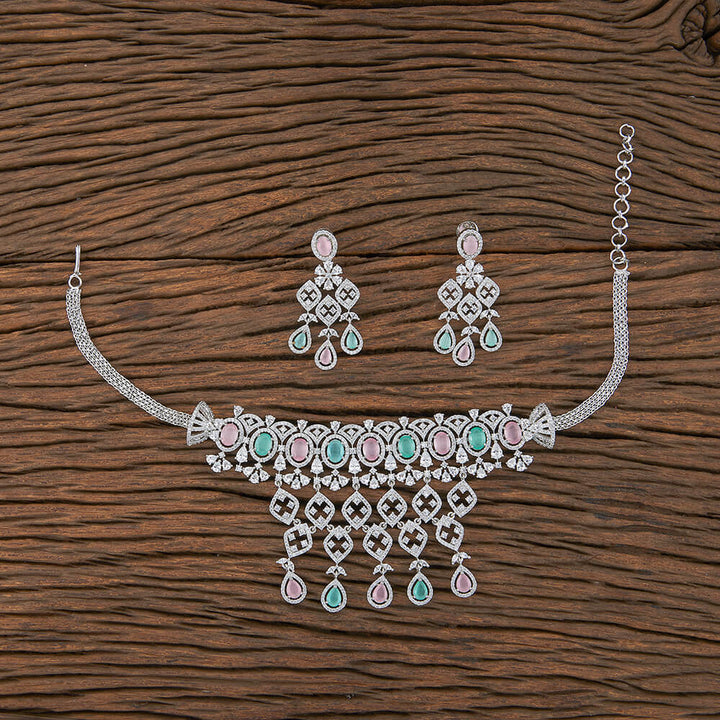 Cz Choker Necklace With Rhodium Plating 427370