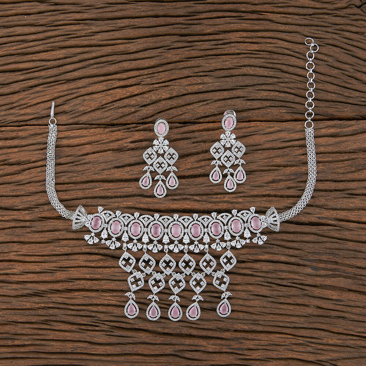 Cz Choker Necklace With Rhodium Plating 427370