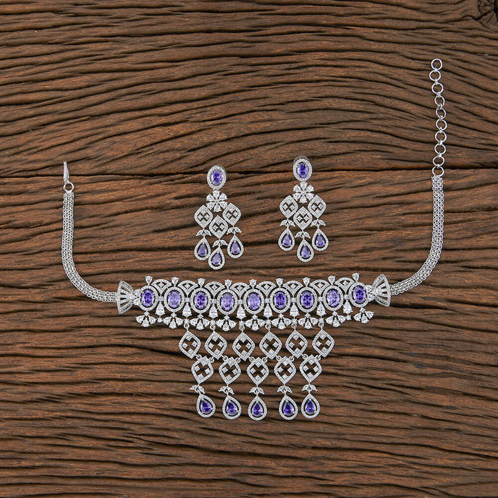 Cz Choker Necklace With Rhodium Plating 427370