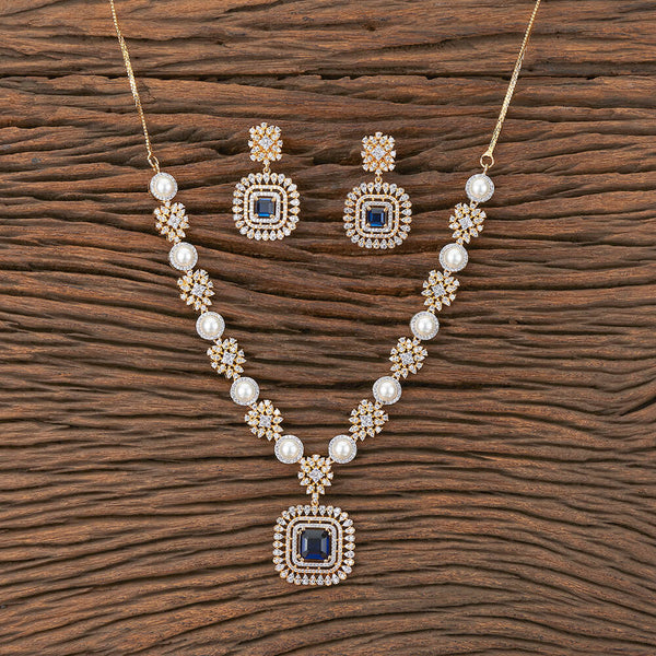 Cz Pearl Necklace With 2 Tone Plating 427428