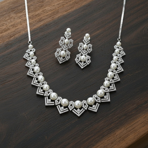 427575 Cz Moti Necklace With Rhodium 2 Tone Plating