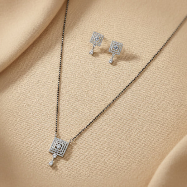 427588 Cz Tanmaniya Mangalsutra With Rhodium 2 Tone Plating