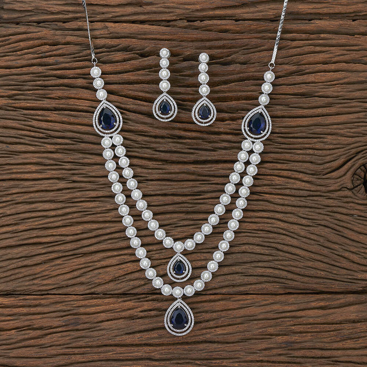 Cz 2 Line Necklace With Rhodium Plating 427610