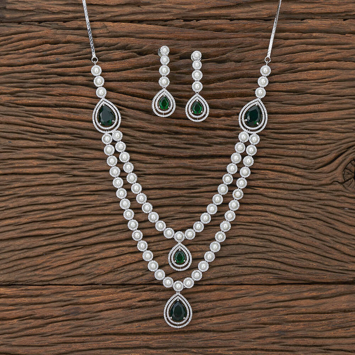 Cz 2 Line Necklace With Rhodium Plating 427610