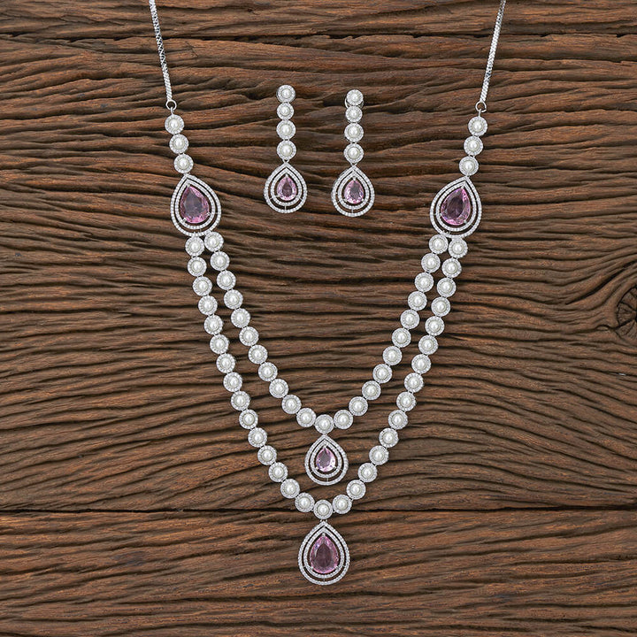 Cz 2 Line Necklace With Rhodium Plating 427610