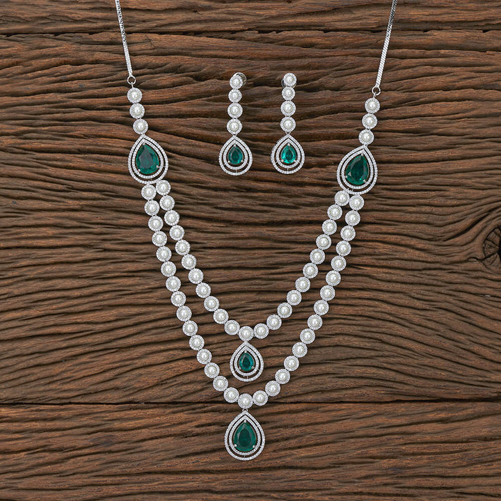 Cz 2 Line Necklace With Rhodium Plating 427610