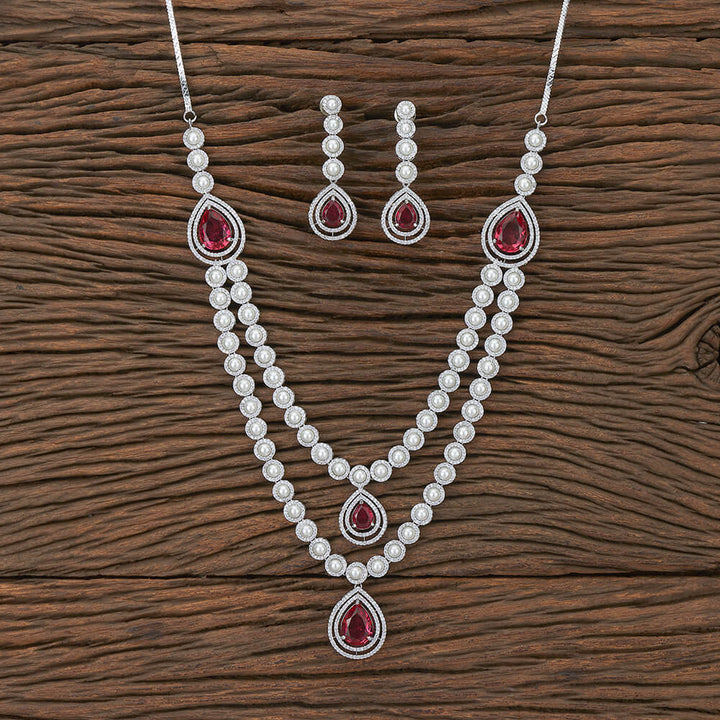 Cz 2 Line Necklace With Rhodium Plating 427610