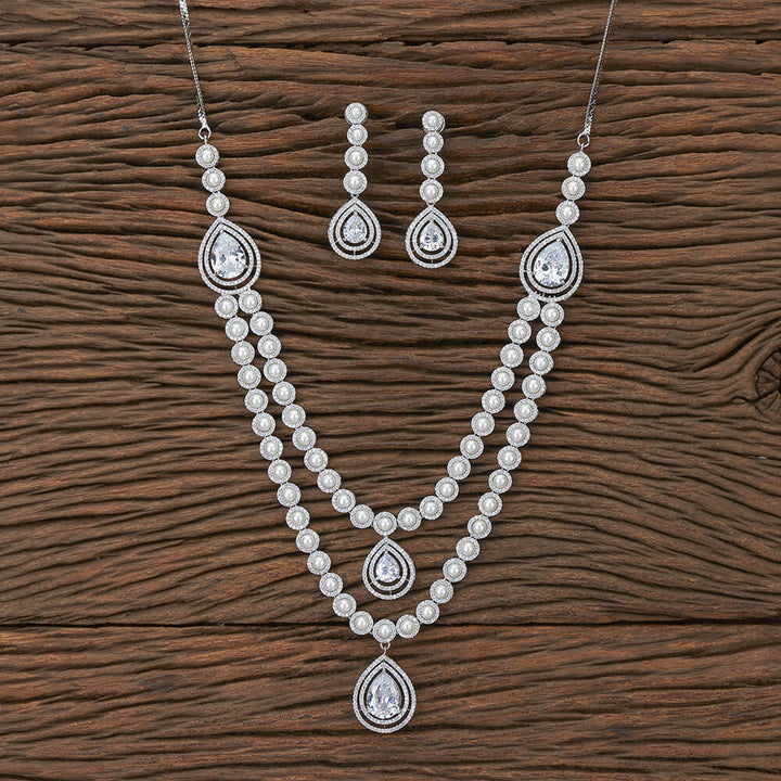 Cz 2 Line Necklace With Rhodium Plating 427610