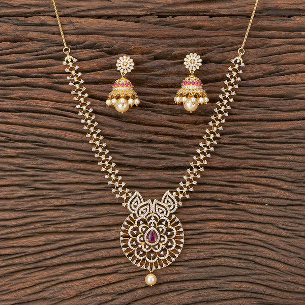 Cubic Zirconia South Indian Necklace With Gold Plating 427737