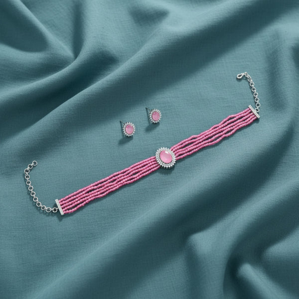 427987 Cz Mala Necklace With Rhodium Plating