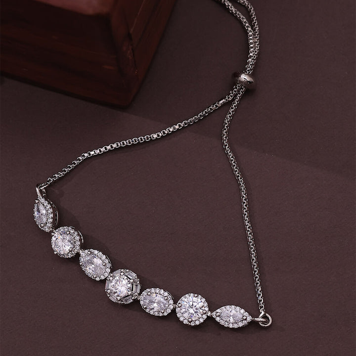 Cubic Zirconia Adjustable Bracelet With 2 Tone Rhodium Plating 428037