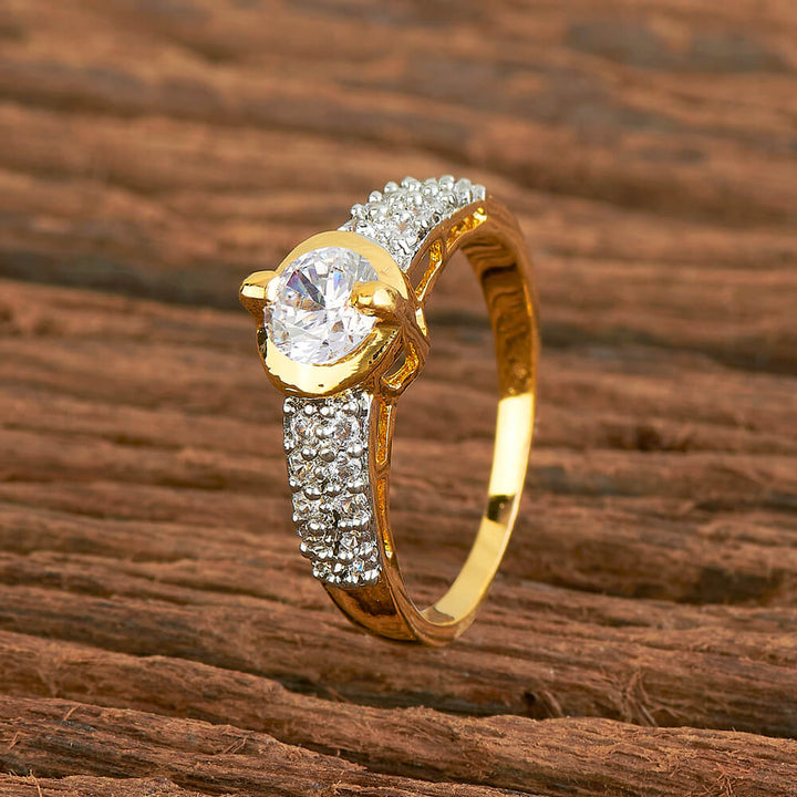 Cubic Zirconia Solitaire Ring With 2 Tone Plating 428075