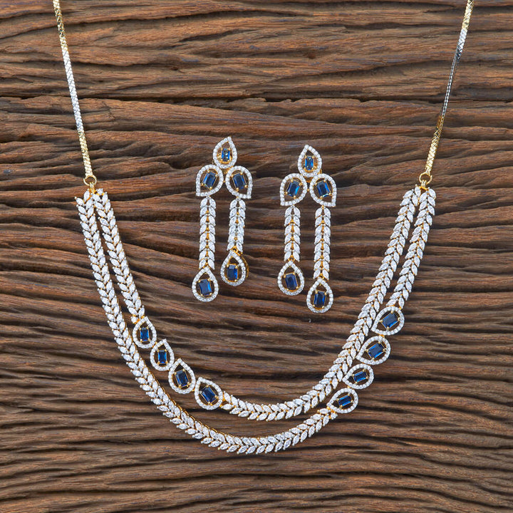 Cubic Zirconia 2 Line Necklace With 2 Tone Plating 428137