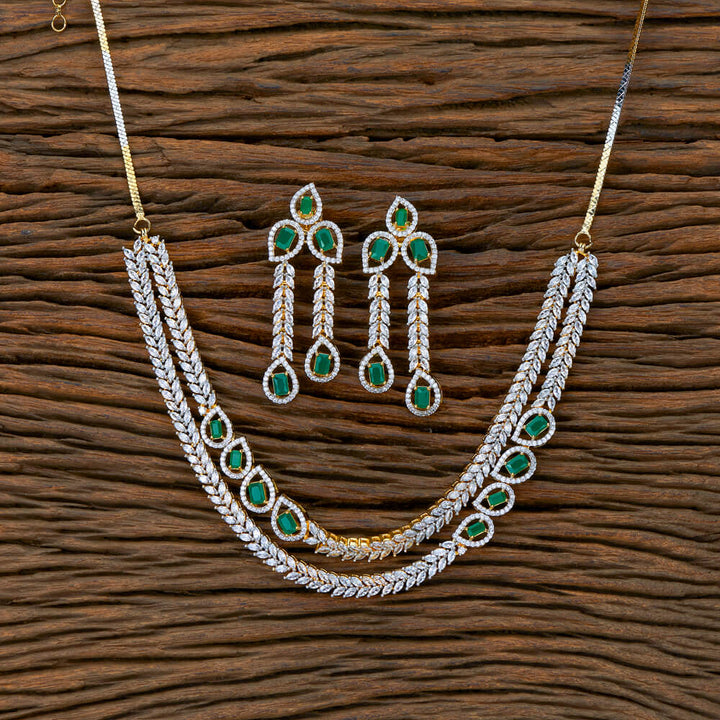 Cubic Zirconia 2 Line Necklace With 2 Tone Plating 428137